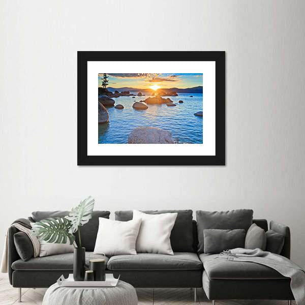 Sunset At Lake Tahoe Canvas Wall Art-3 Horizontal-Gallery Wrap-25" x 16"-Tiaracle