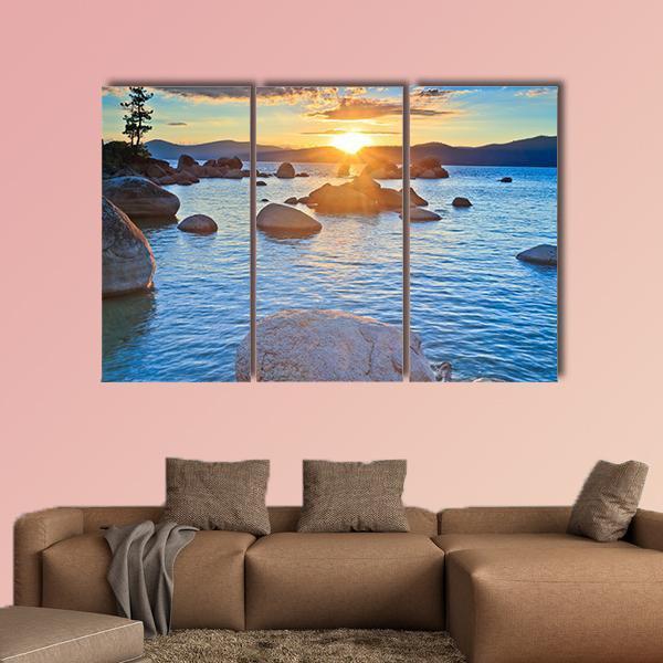 Sunset At lake Tahoe Canvas Wall Art-3 Horizontal-Gallery Wrap-37" x 24"-Tiaracle