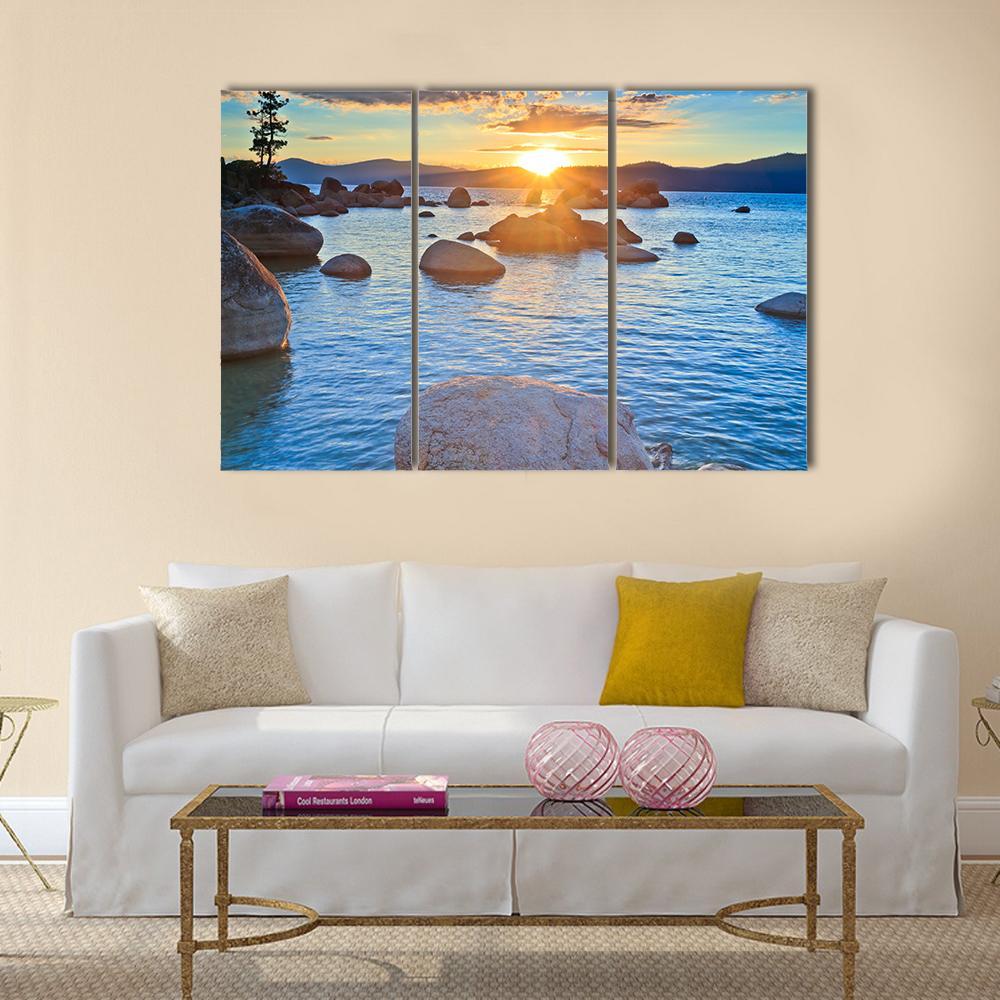 Sunset At Lake Tahoe Canvas Wall Art-3 Horizontal-Gallery Wrap-37" x 24"-Tiaracle