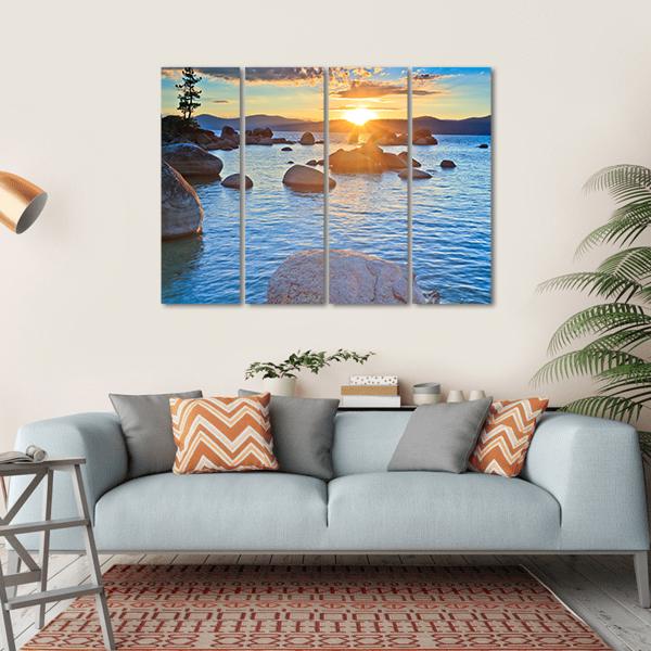 Sunset At lake Tahoe Canvas Wall Art-4 Horizontal-Gallery Wrap-34" x 24"-Tiaracle