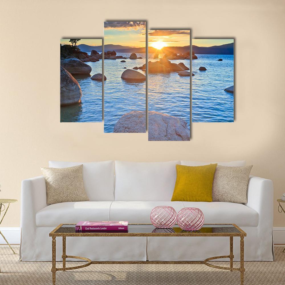 Sunset At Lake Tahoe Canvas Wall Art-4 Pop-Gallery Wrap-50" x 32"-Tiaracle