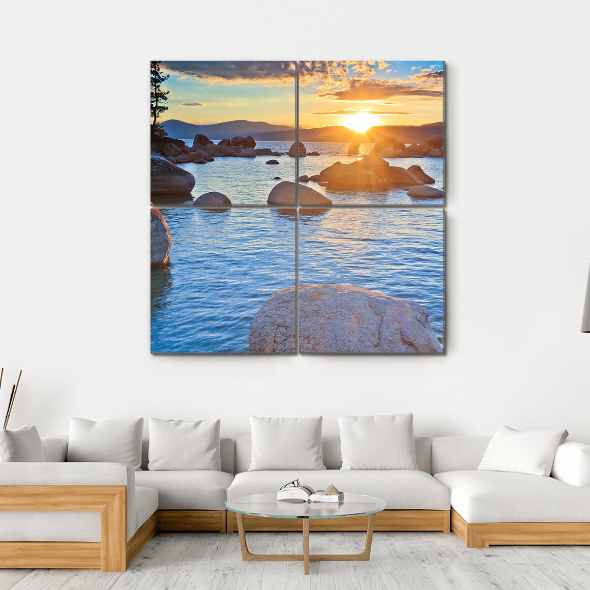 Sunset At lake Tahoe Canvas Wall Art-4 Square-Gallery Wrap-17" x 17"-Tiaracle