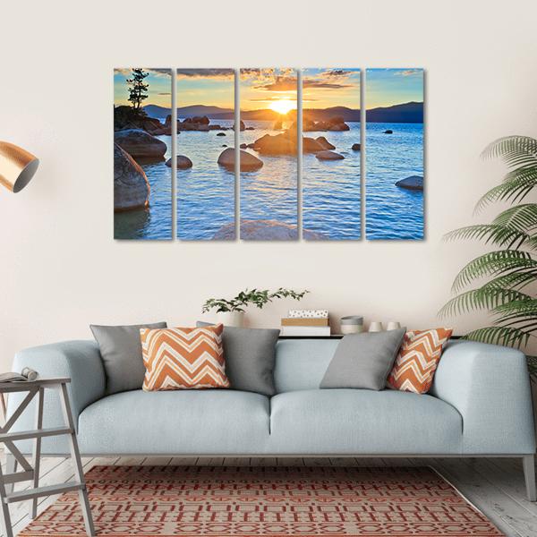 Sunset At lake Tahoe Canvas Wall Art-5 Horizontal-Gallery Wrap-22" x 12"-Tiaracle