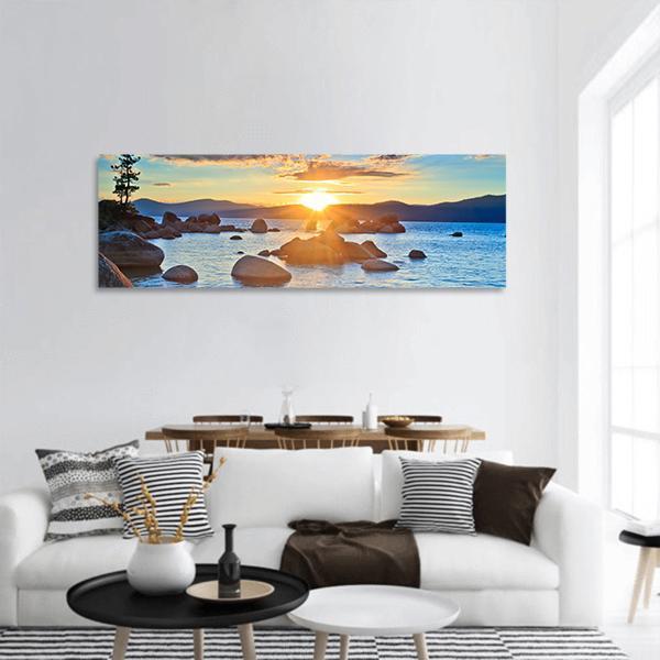 Sunset At Lake Tahoe Panoramic Canvas Wall Art-1 Piece-36" x 12"-Tiaracle