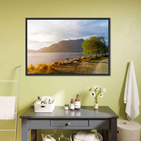 Sunset At Lake Wakatipu Canvas Wall Art-1 Piece-Floating Frame-24" x 16"-Tiaracle