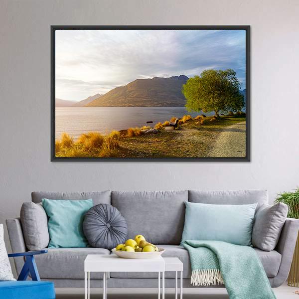 Sunset At Lake Wakatipu Canvas Wall Art-3 Horizontal-Gallery Wrap-25" x 16"-Tiaracle