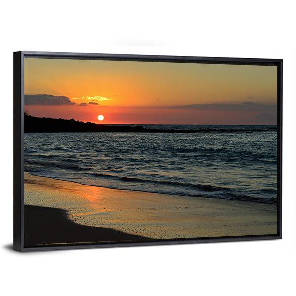 Sunset At Mauna Kea Beach In Island Of Hawaii Canvas Wall Art-3 Horizontal-Gallery Wrap-25" x 16"-Tiaracle