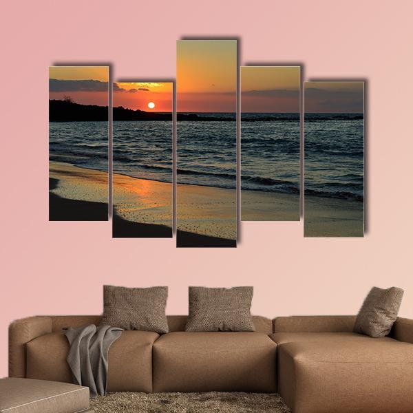 Sunset At Mauna Kea Beach In Island Of Hawaii Canvas Wall Art-5 Pop-Gallery Wrap-47" x 32"-Tiaracle