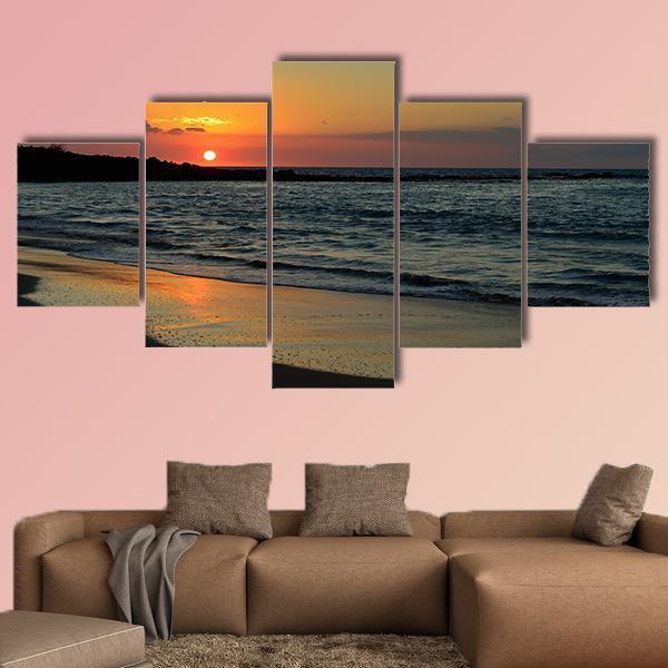Sunset At Mauna Kea Beach In Island Of Hawaii Canvas Wall Art-5 Star-Gallery Wrap-62" x 32"-Tiaracle