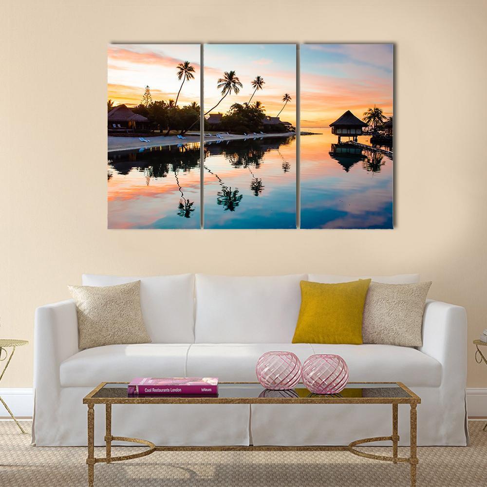 Tropical Sunset at Moorea French Canvas Wall Art-3 Horizontal-Gallery Wrap-37" x 24"-Tiaracle