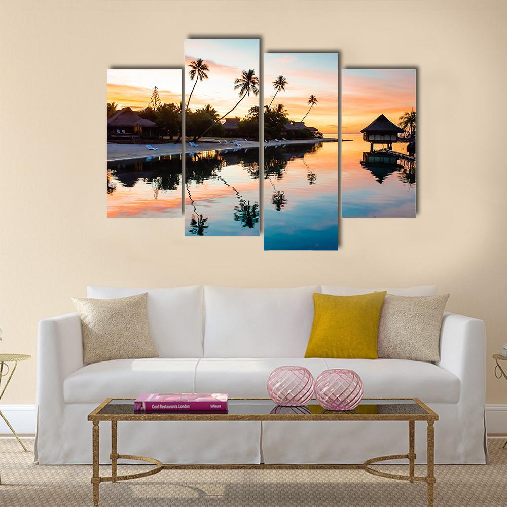 Tropical Sunset at Moorea French Canvas Wall Art-4 Pop-Gallery Wrap-50" x 32"-Tiaracle