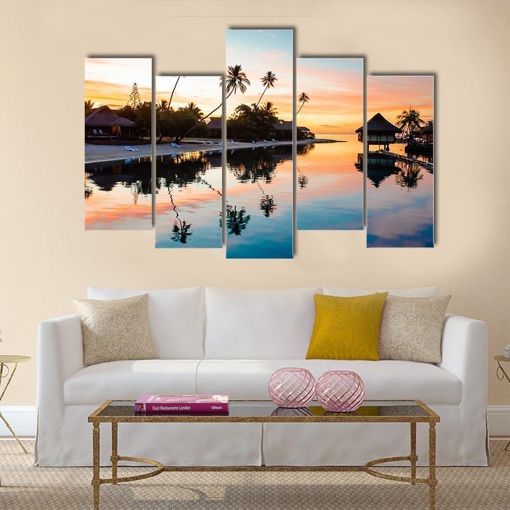 Tropical Sunset at Moorea French Canvas Wall Art-5 Pop-Gallery Wrap-47" x 32"-Tiaracle
