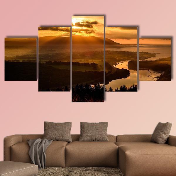 Sunset At Mourne Mountains Canvas Wall Art-5 Star-Gallery Wrap-62" x 32"-Tiaracle