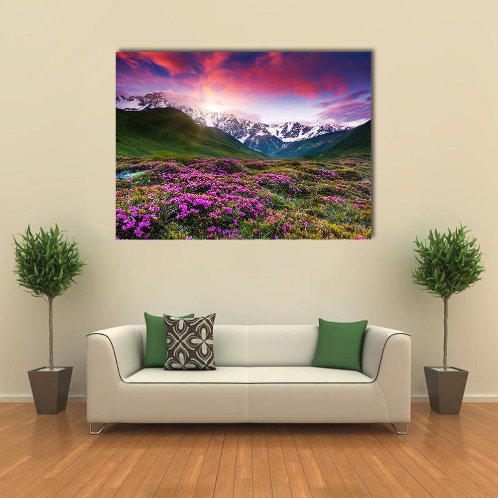 Sunset At Mt Shkhara Canvas Wall Art-1 Piece-Gallery Wrap-48" x 32"-Tiaracle