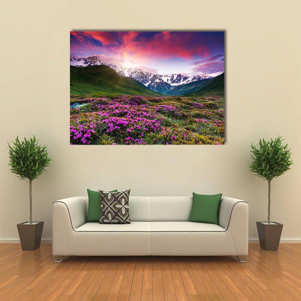 Sunset At Mt Shkhara Canvas Wall Art-5 Horizontal-Gallery Wrap-22" x 12"-Tiaracle