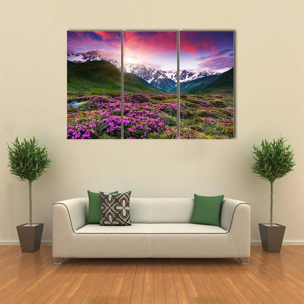 Sunset At Mt Shkhara Canvas Wall Art-3 Horizontal-Gallery Wrap-37" x 24"-Tiaracle