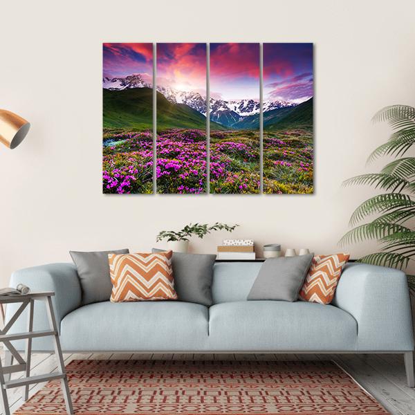 Sunset At Mt Shkhara Canvas Wall Art-4 Horizontal-Gallery Wrap-34" x 24"-Tiaracle