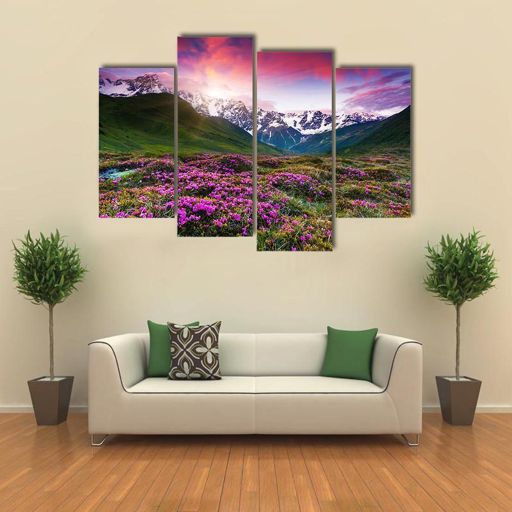 Sunset At Mt Shkhara Canvas Wall Art-4 Pop-Gallery Wrap-50" x 32"-Tiaracle