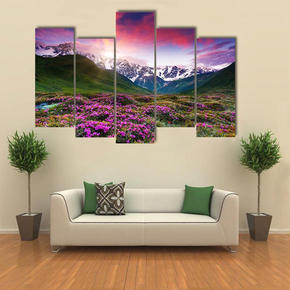 Sunset At Mt Shkhara Canvas Wall Art-5 Pop-Gallery Wrap-47" x 32"-Tiaracle