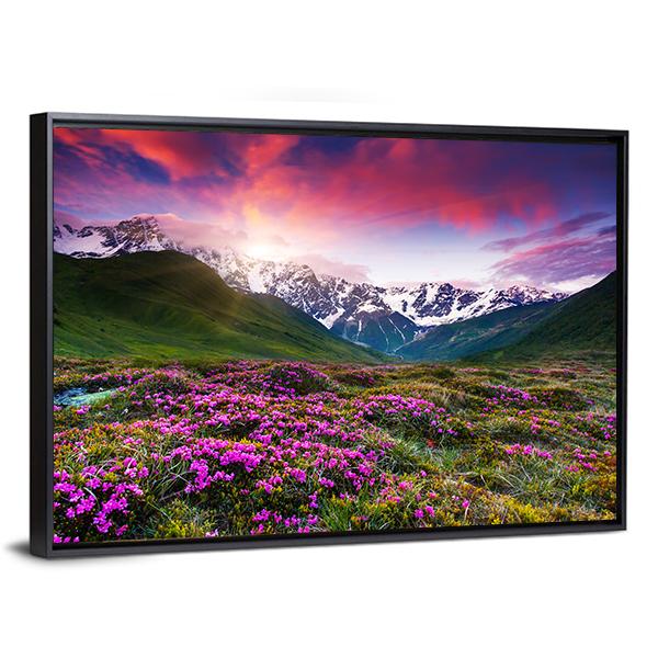 Sunset At Mt Shkhara Canvas Wall Art-3 Horizontal-Gallery Wrap-25" x 16"-Tiaracle