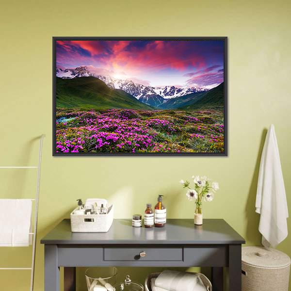 Sunset At Mt Shkhara Canvas Wall Art-1 Piece-Floating Frame-24" x 16"-Tiaracle