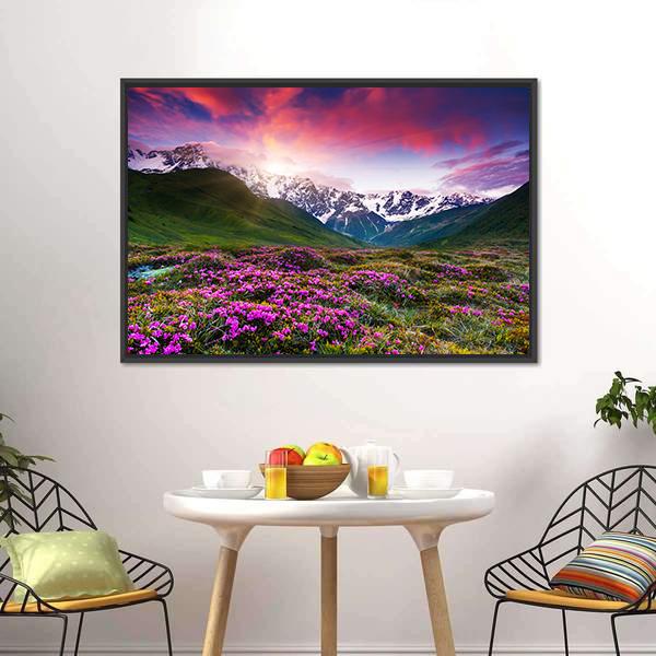 Sunset At Mt Shkhara Canvas Wall Art-3 Horizontal-Gallery Wrap-25" x 16"-Tiaracle
