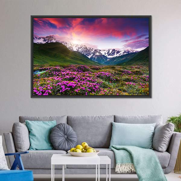 Sunset At Mt Shkhara Canvas Wall Art-3 Horizontal-Gallery Wrap-25" x 16"-Tiaracle