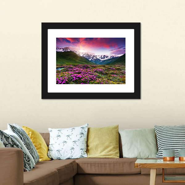 Sunset At Mt Shkhara Canvas Wall Art-3 Horizontal-Gallery Wrap-25" x 16"-Tiaracle
