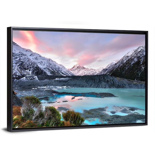 Sunset At Mueller Glacier Aoraki Mt Cook Canvas Wall Art-3 Horizontal-Gallery Wrap-25" x 16"-Tiaracle