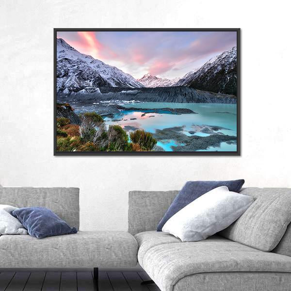 Sunset At Mueller Glacier Aoraki Mt Cook Canvas Wall Art-3 Horizontal-Gallery Wrap-25" x 16"-Tiaracle