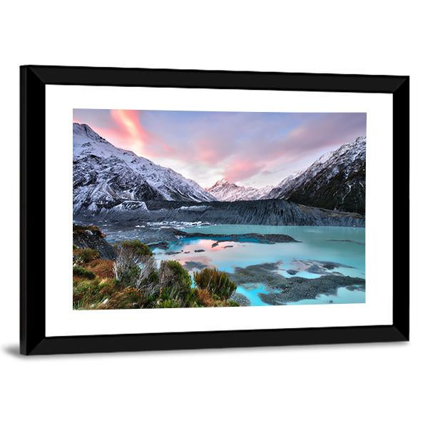 Sunset At Mueller Glacier Aoraki Mt Cook Canvas Wall Art-3 Horizontal-Gallery Wrap-25" x 16"-Tiaracle
