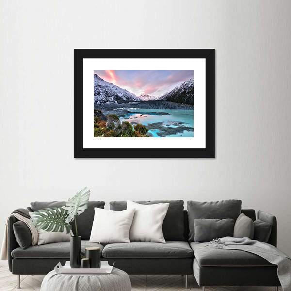 Sunset At Mueller Glacier Aoraki Mt Cook Canvas Wall Art-3 Horizontal-Gallery Wrap-25" x 16"-Tiaracle