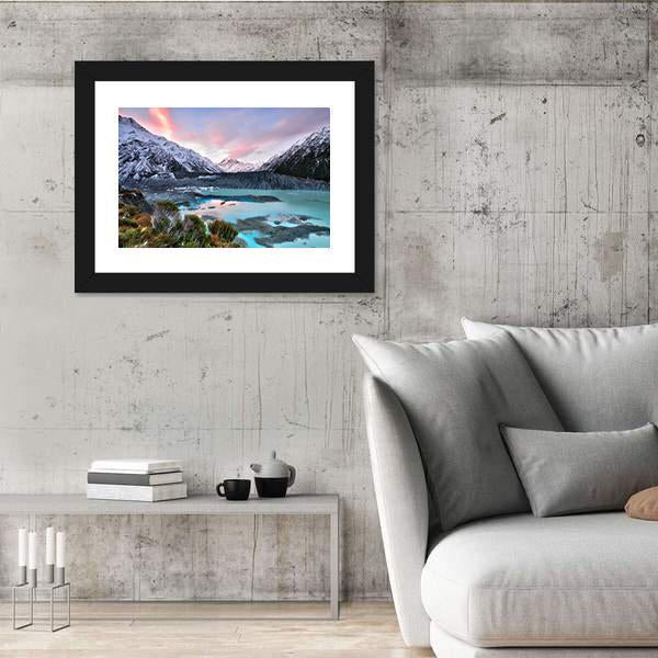 Sunset At Mueller Glacier Aoraki Mt Cook Canvas Wall Art-3 Horizontal-Gallery Wrap-25" x 16"-Tiaracle