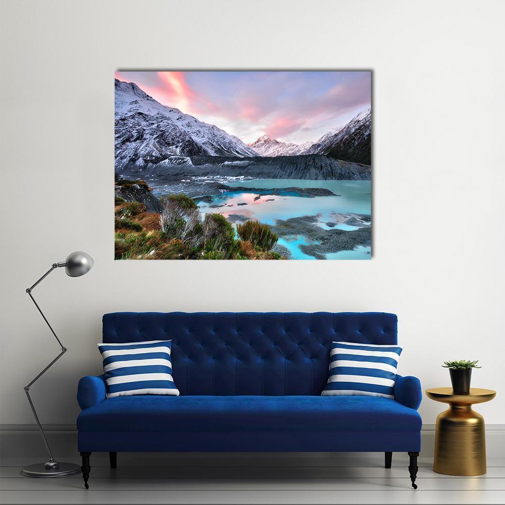 Sunset At Mueller Glacier Aoraki Mt Cook Canvas Wall Art-1 Piece-Gallery Wrap-36" x 24"-Tiaracle