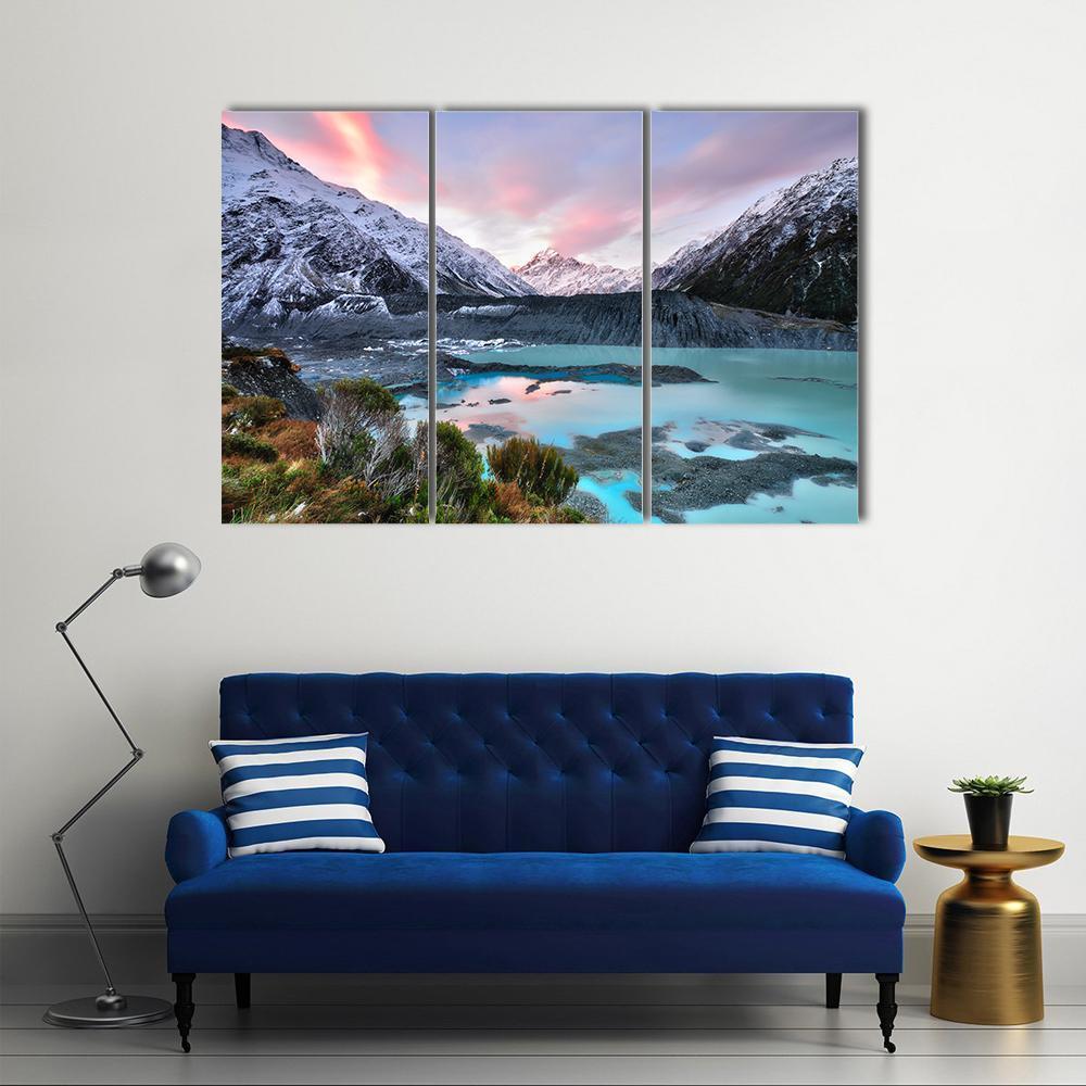 Sunset At Mueller Glacier Aoraki Mt Cook Canvas Wall Art-3 Horizontal-Gallery Wrap-37" x 24"-Tiaracle