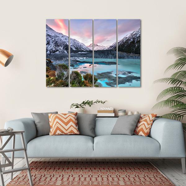 Sunset At Mueller Glacier Aoraki Mt Cook Canvas Wall Art-4 Horizontal-Gallery Wrap-34" x 24"-Tiaracle