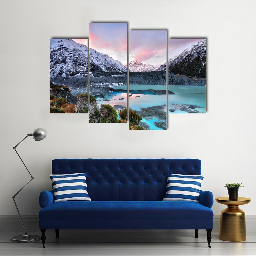 Sunset At Mueller Glacier Aoraki Mt Cook Canvas Wall Art-4 Pop-Gallery Wrap-50" x 32"-Tiaracle