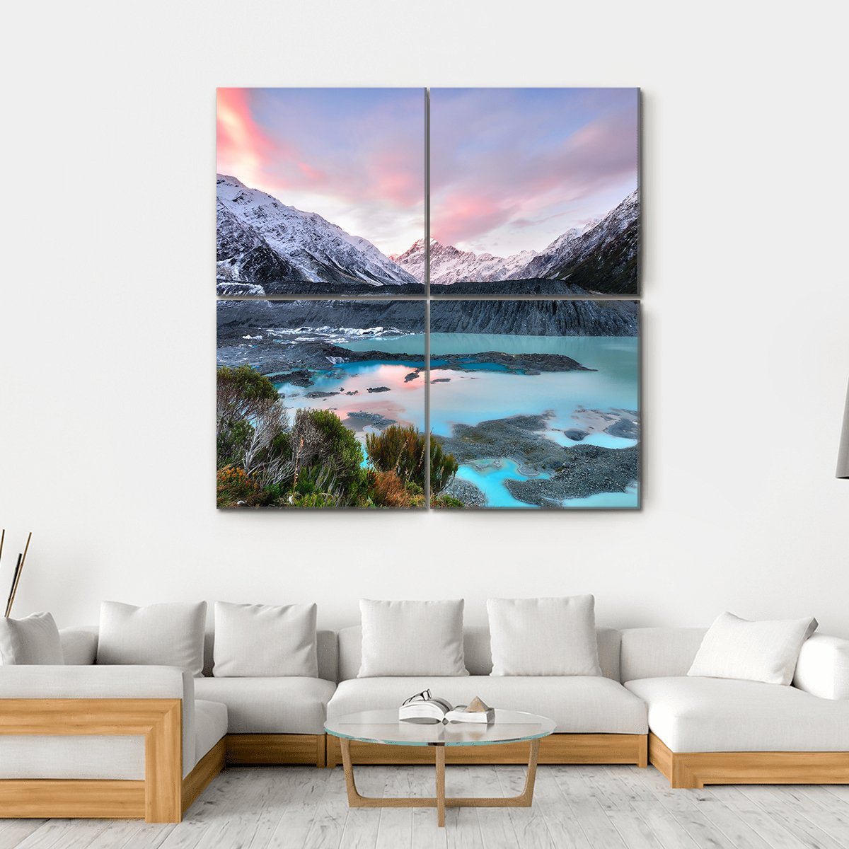 Sunset At Mueller Glacier Aoraki Mt Cook Canvas Wall Art-4 Square-Gallery Wrap-17" x 17"-Tiaracle