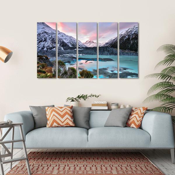Sunset At Mueller Glacier Aoraki Mt Cook Canvas Wall Art-5 Horizontal-Gallery Wrap-22" x 12"-Tiaracle
