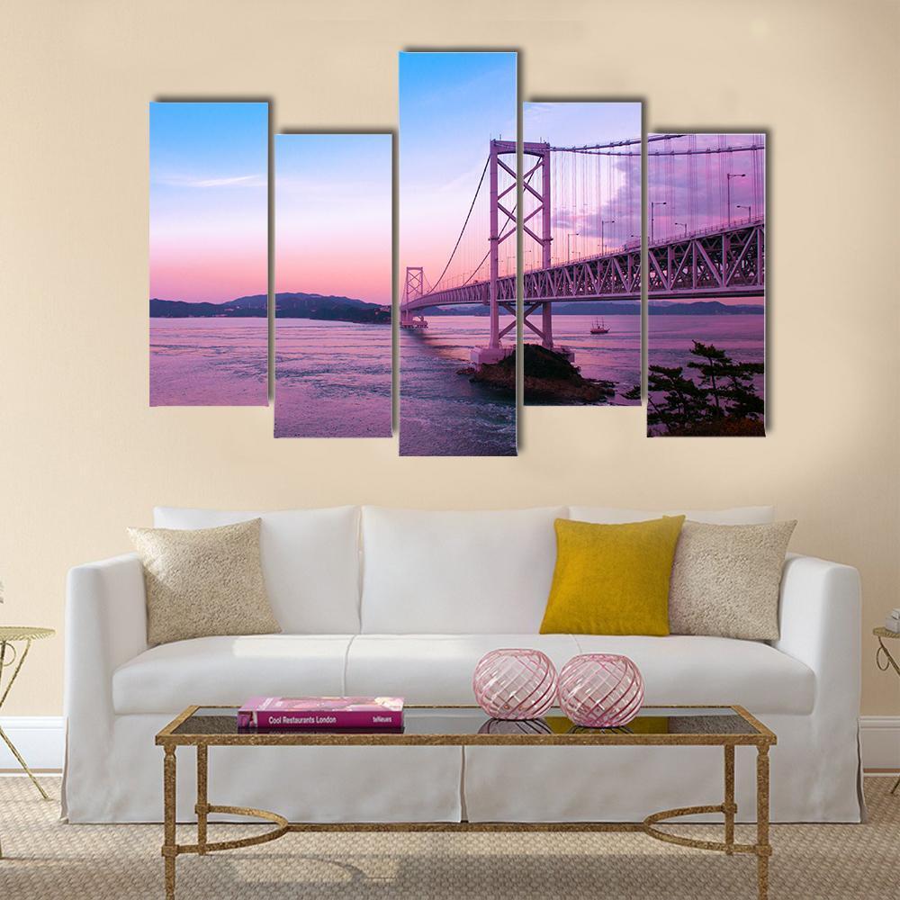 Sunset At Naruto Bridge Canvas Wall Art-5 Pop-Gallery Wrap-47" x 32"-Tiaracle