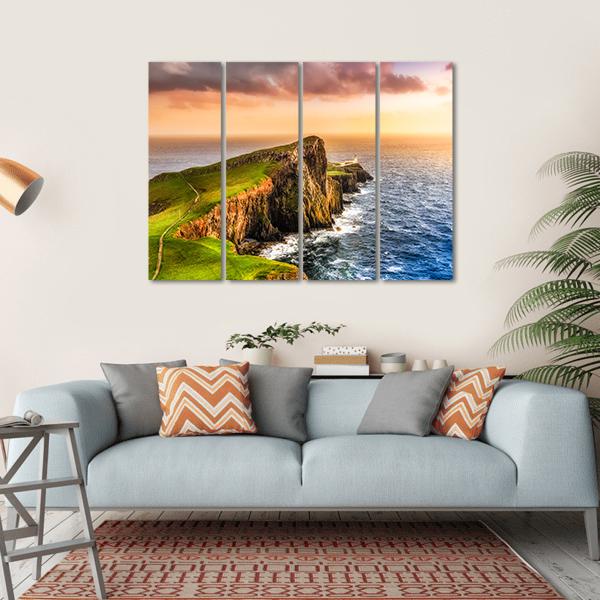 Sunset At Neist Point Lighthouse Canvas Wall Art-4 Horizontal-Gallery Wrap-34" x 24"-Tiaracle