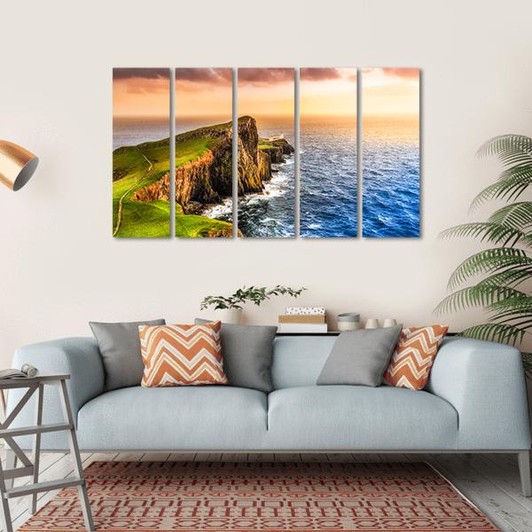 Sunset At Neist Point Lighthouse Canvas Wall Art-5 Horizontal-Gallery Wrap-22" x 12"-Tiaracle