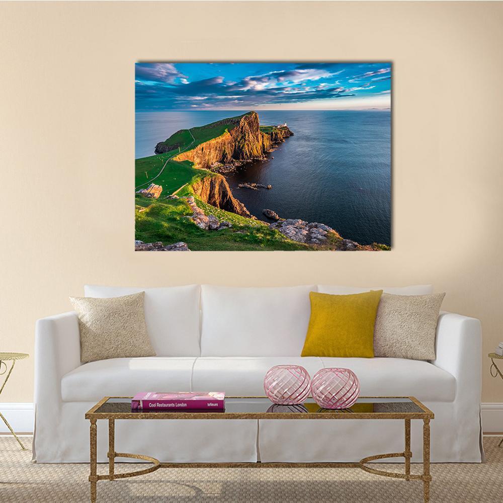 Neist Point Lighthouse In Scotland Canvas Wall Art-1 Piece-Gallery Wrap-48" x 32"-Tiaracle