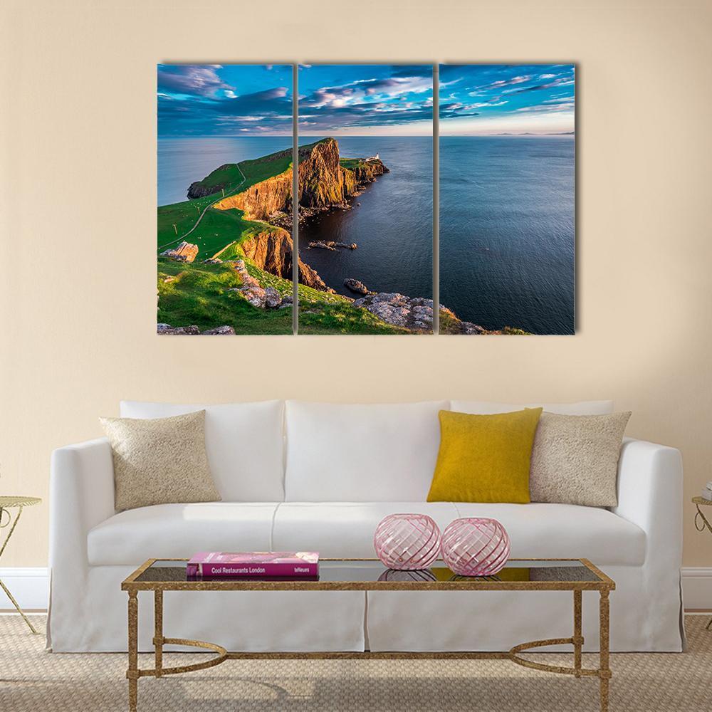 Neist Point Lighthouse In Scotland Canvas Wall Art-3 Horizontal-Gallery Wrap-37" x 24"-Tiaracle
