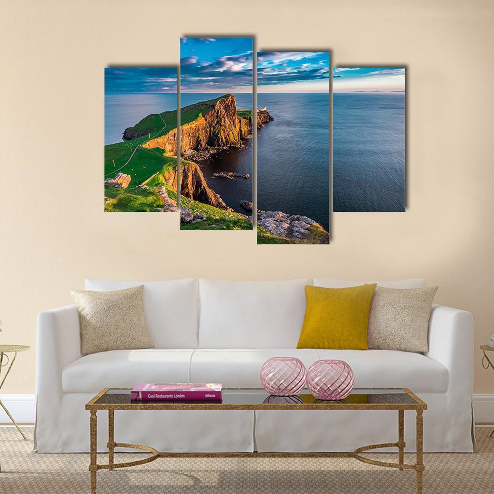 Neist Point Lighthouse In Scotland Canvas Wall Art-4 Pop-Gallery Wrap-50" x 32"-Tiaracle
