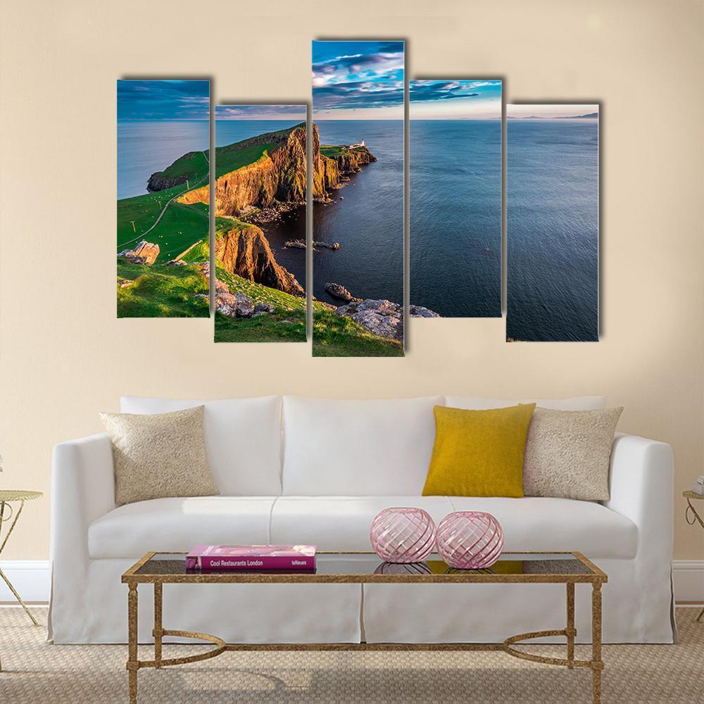 Neist Point Lighthouse In Scotland Canvas Wall Art-5 Pop-Gallery Wrap-47" x 32"-Tiaracle