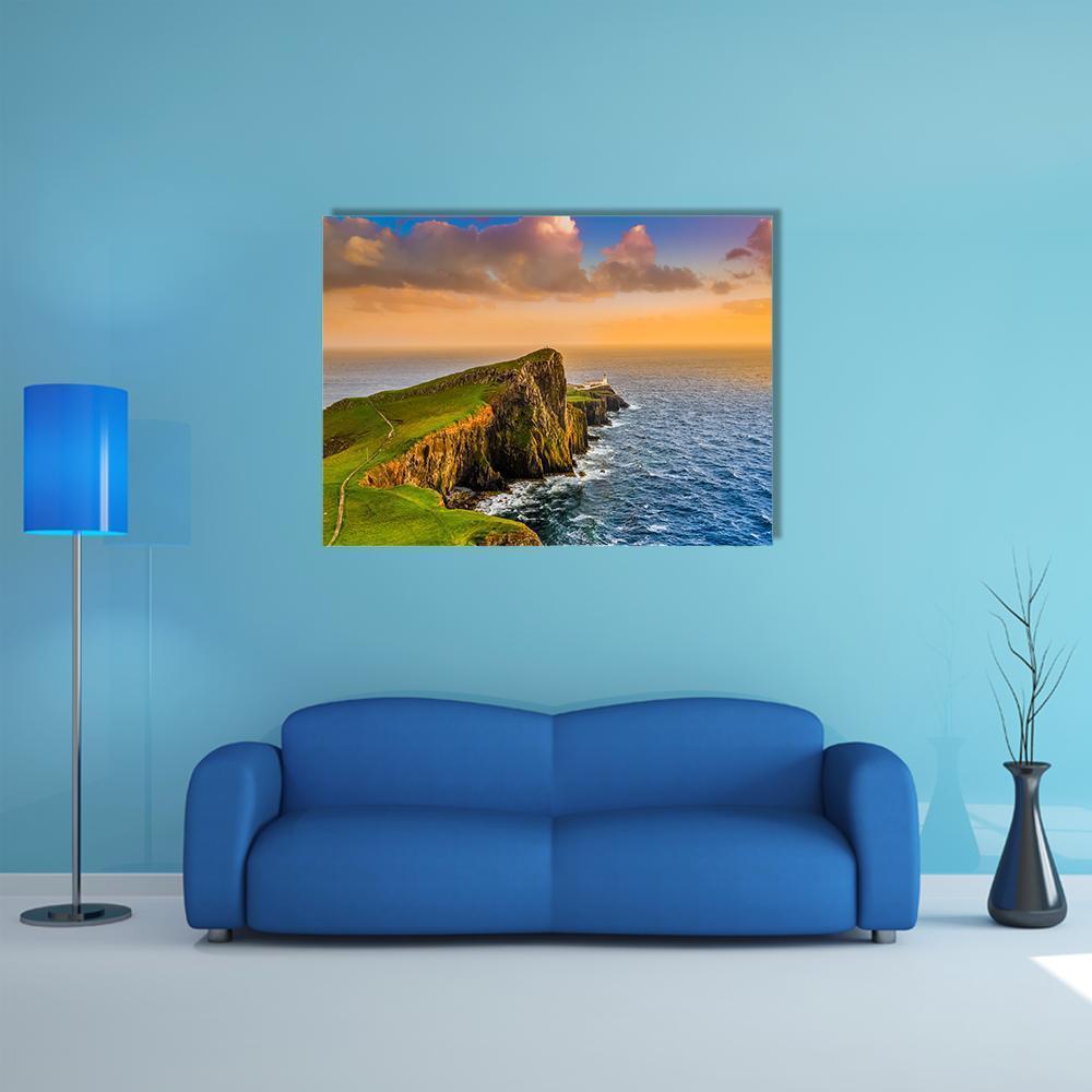 Sunset At Neist Point Lighthouse Canvas Wall Art-1 Piece-Gallery Wrap-48" x 32"-Tiaracle