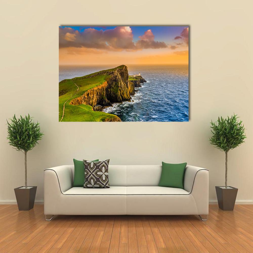 Sunset At Neist Point Lighthouse Canvas Wall Art-5 Horizontal-Gallery Wrap-22" x 12"-Tiaracle