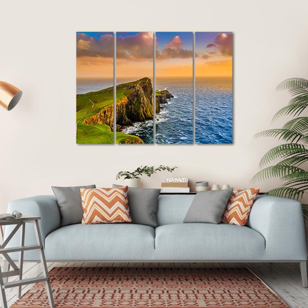Sunset At Neist Point Lighthouse Canvas Wall Art-4 Horizontal-Gallery Wrap-34" x 24"-Tiaracle