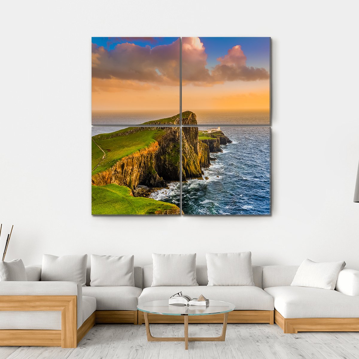 Sunset At Neist Point Lighthouse Canvas Wall Art-4 Square-Gallery Wrap-17" x 17"-Tiaracle